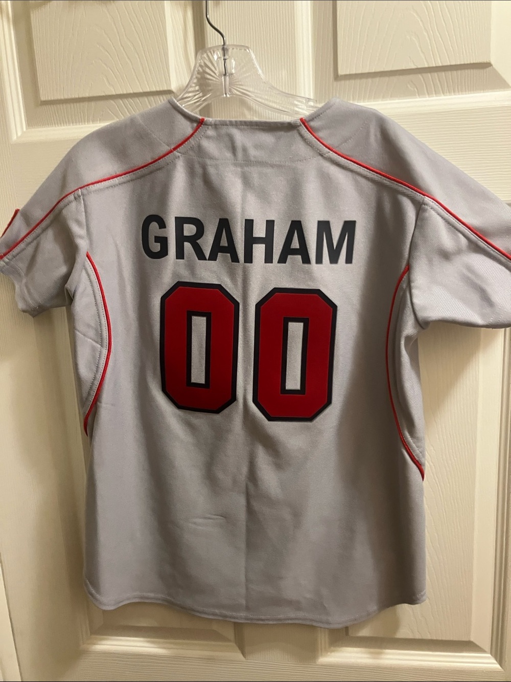 Custom Angels )GRAHAM' Baseball Jersey - Gray with Red Accents